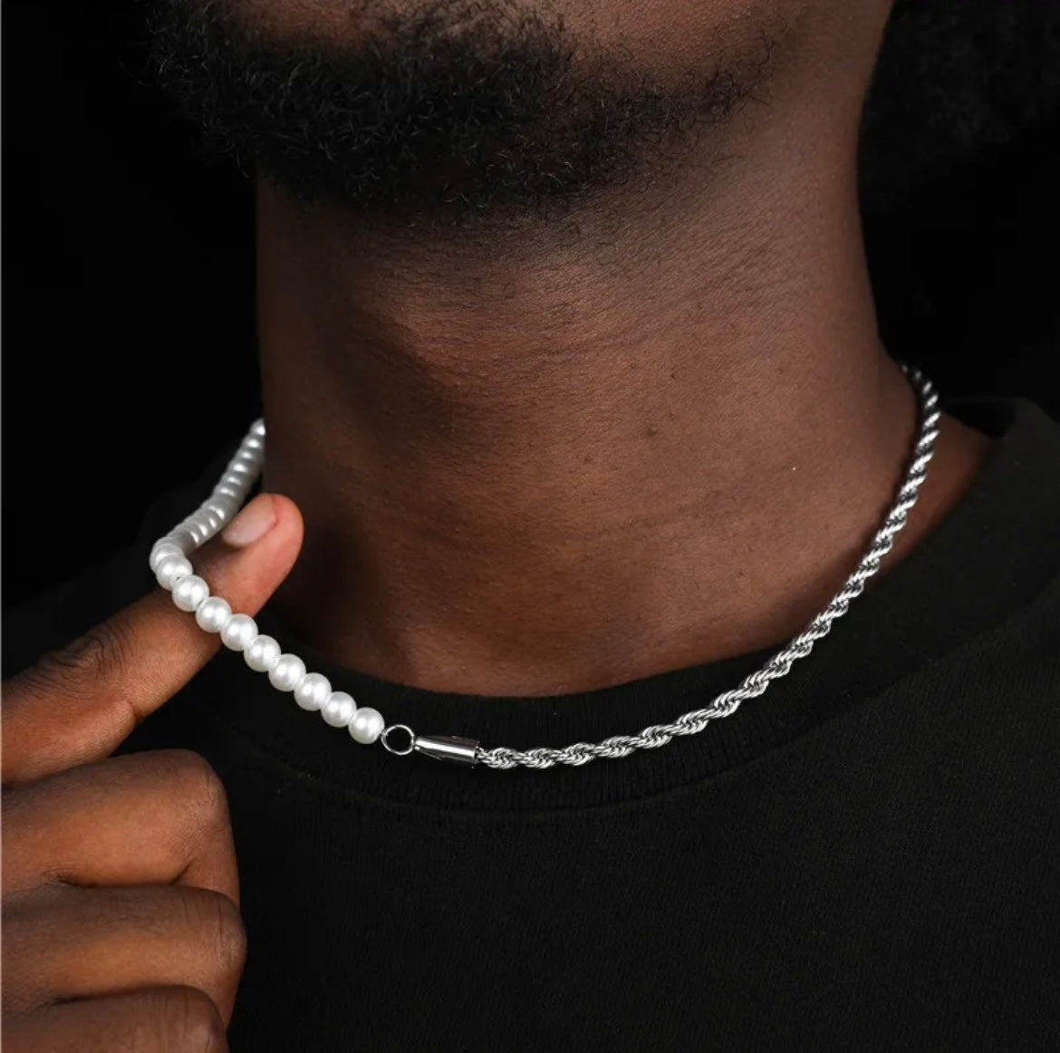 Men’s Rope Pearl Chain Necklace