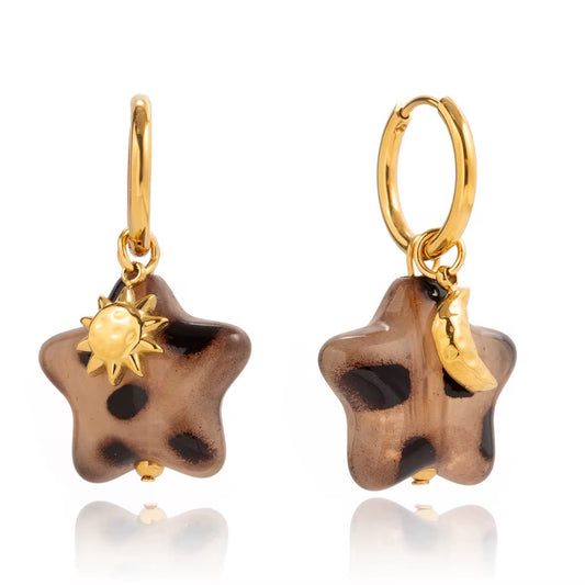 Leopard Star Moon  Sun Drop Earrings