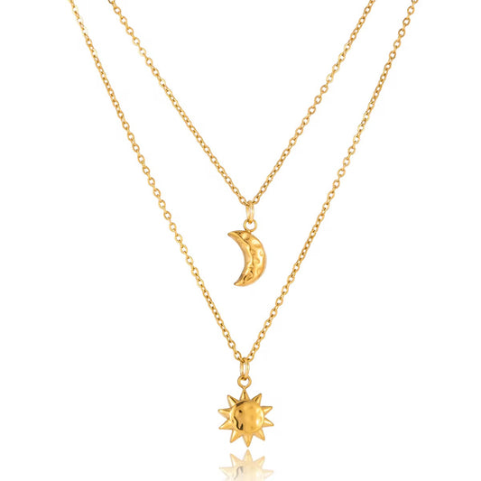 Double Layered Sun Moon Necklace